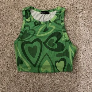 Cropped Green Hearts Tank Top